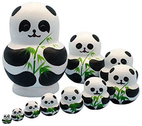 J-ouuo Russian Nesting Dolls 10pcs Animal Pattern Wooden Nesting Toys Children Kids Toys Gift Matreshka Handmade Hand-Painted Home Decoration