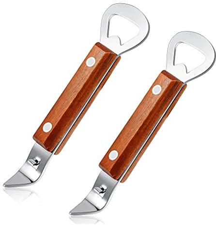 2Pcaks Can Punch Bottle Opener,Hand-Held Can Opener,Stainless Steel Beer Bottle Opener Punch Bottle Opener with Wood Handle for Manual Bottles Cans