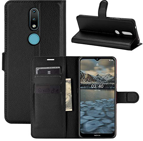 betterfon Handyhülle Kompatibel mit Nokia 2.4 | Premium Qualität TPU Klapphülle für 2.4 mit Kartenfächern | Magnetverschluss Handyhülle | Schwarz