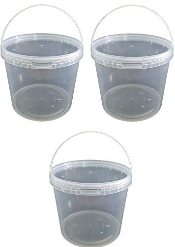 3 x 10 Liter Eimer mit Deckel transparent, stapelbarerer Milch-/Vorratseimer, Honigeimer Kunststoffeimer mit Lebensmittelfreigabe, Lebensmittelechte Behälter, Leereimer für Mehl, Wassereimer, 3 Stück