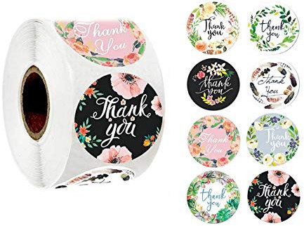 Danke Aufkleber, 1000 Stücke Dekorative Sticker, 25mm rund Etiketten mit Blumen Pflanzen, Ideal für Briefumschlag Taschen Artefakt Geschenke Backgeschäfte Verpacken Geburtstag Hochzeit Weihnachten