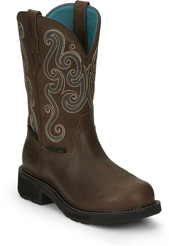 Justin Tasha 11 Steel Toe Waterproof Work Boot for Women's - Gypsy Collection - Cowhide, Rubber Outsole, Brown - 8.5 B