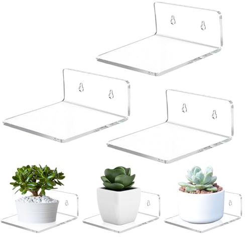 3 Stück Schwebendes Regal Wandhalterung 10 x 10 cm Kleine Transparent Acryl Wandregale mit Schraube, Spielzeug Organizer Display Rack Bücherregal für Wohnzimmer Schlafzimmer Badezimmer