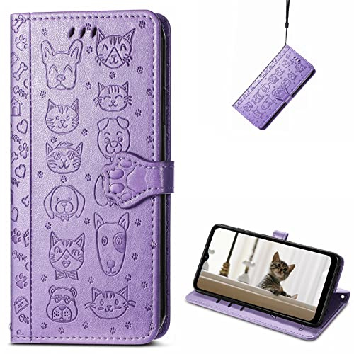 CCSmall for Samsung Galaxy S22 Cartoon Cute Wallet Case,Cat Dog Style Flip Phone Cover with ID Card Holder PU Leather Cases for Samsung Galaxy S22 MG Purple