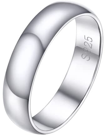 PROSILVER Silber 925 Verlobungsring Trauring für Herren Damen 5mm glänzender Fingerring Minimalist Ehering Hochzeitsring Antragsring Memoirering Größe 54