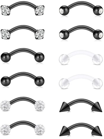 AceFun black Curved Barbell 1.2MM 16G 8MM Piercing Rook Earring for Women Men Helix Daith Tragus Ear Piercing Nose Lip Eyebrow Belly Rings Septum Labret Piercing Gold Stainless Steel 8pair
