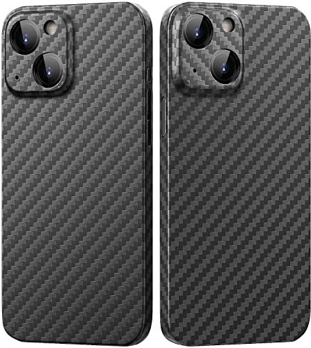 memumi Carbon Hülle für iPhone 13 Mini, 100% Aramidfaser Hülle, 0,5 mm Super dünne, Hülle aus echter Aramidfaser mit Fallschutz in Militärqualität für iPhone 13 Mini