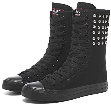 Momuk Zapatillas altas de lona para mujer con cordones de moda para mujer, Black 02, 42 EU