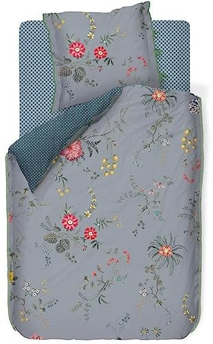 PiP Studio Bettwäsche Fleur Grandeur Blue Blumen Blüten Früchte Geblümt Blau Kachelmuster Wendeoptik Perkal, Größe:200 cm x 200 cm