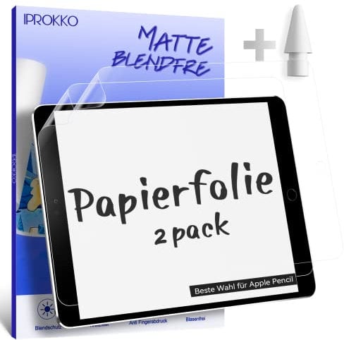 2 Stück Like Paper Folie Kompatibel mit iPad 9 /8 /7 Generation( iPad 10,2 Zoll, 2021, 2020, 2019), Matte Schutzfolie Papierfolie Displayschutz Papier Film Blendfreiem Screen Protector for Zeichnen