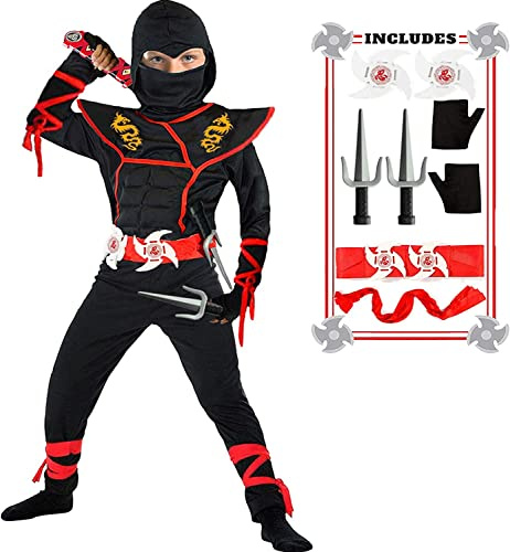 SATKULL Ninja Costume Set for Kids Boy Halloween Cosplay Ninja Costumes Dragon Ninjas Muscle Costume