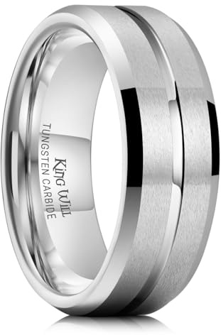 King Will Ehering aus Wolframcarbid 6mm 8mm – Herren und Damen Ring, Schwarz Gold Blau Grau, mit Rille, kratzfest, ideal für Arbeit und Fitnessstudio, bequeme Passform, stilvoll und robust