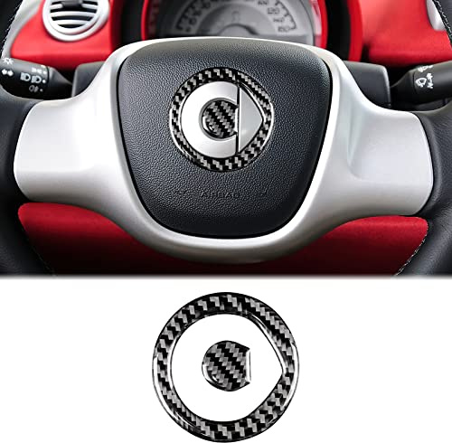 KUNGKIC Kohlefaser Auto-Lenkrad Abdeckung Aufkleber Lenkrad-Mittelmarkierung Dekorative Innenbereich Compatible with Mercedes Benz Smart 451 Fortwo 2008-2015 Zubehör 2STCK (Schwarz)