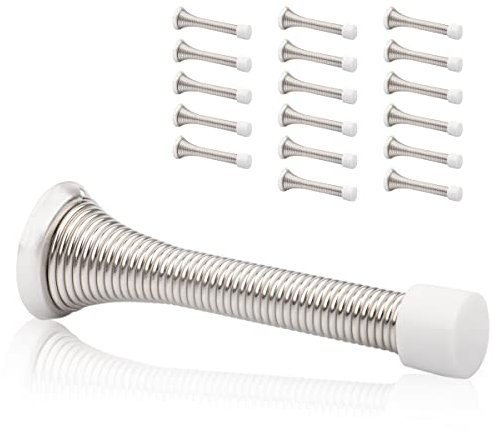 KOVOSCH 18 Pack Spring Door Stopper Brushed Satin Nickel- 3-1/4 Flexible Spring Door Stops with White Rubber Bumper Tips