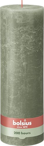 Bolsius Rustik Stumpenkerze XXL - Grün - 4 Stück - 30 x 10 cm - Deko Haushaltskerzen - Länge Brenndauer 200 Stunden - Geruchlos - Enthält Natürliches Pflanzenwachs - Ohne Palmöl