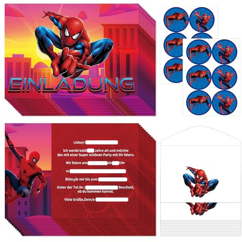 Zoriwn 12 Set Mit Spiderman Einladungskarten Kindergeburtstag Junge Mädchen Partyeinladungen für Spiderman Kindergeburtstag Einladungskarten Einladung Kindergeburtstag