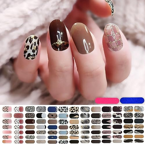 Penubuy Nagelfolien Selbstklebend Leopardenmuster Set, 12 Blätter Selbstklebend Nagelaufkleber mit 2 Nagelfeilen, Nagelfolie Full Wraps Nail Art Decals