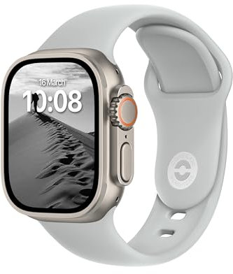 ELETTRONEO SB Bracelet Sport pour Apple Watch Band Ultra 2 49mm, Series 10 46mm, 9 8 7 45mm 41mm, SE 6 5 4 44mm 40mm, 3 2 1 42mm 38mm Femme Homme Silicone, Gris Lune