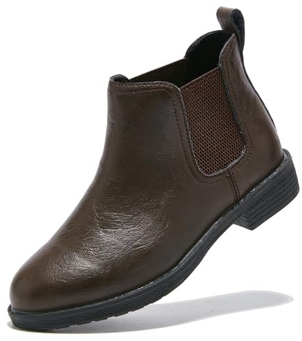 TRULAND Stivaletti Chelsea da donna in pelle - Stivaletti classici senza lacci con tacco basso, Pelle marrone scuro., 40.5 EU