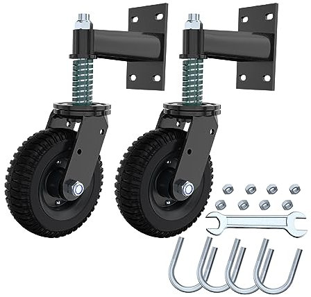 Lygoeege Zaun Tor Rad 15CM*2 für Metallrohr Tor Maximale Einzellast 230KG 360 Grad drehende Feder stoßdämpfende Heavy Duty Castors mit Schrauben und Schraubenschlüssel