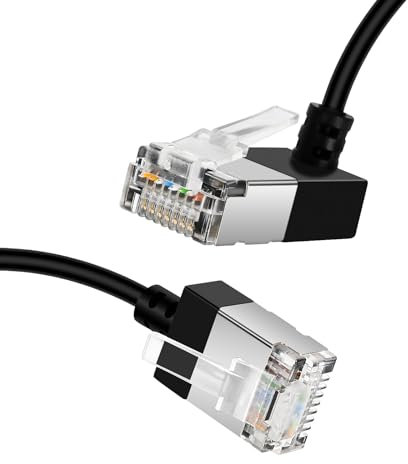 Dutevolns Flexible Cat 6 Ethernet Cable 270 °Upward Angle 0.5M, Ultra Thin & Slim Rj45 Cat 6a LAN Lead Gigabit rj45 for PC, Router, Ps4/5, (Black)