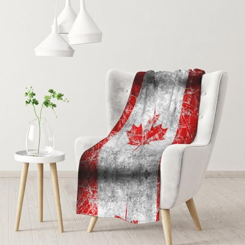 Flanell-Überwurfdecke mit Kanada-Flagge – Mikrofaser-Flanell-Decken für Sofa, Bett, Couch und Reisen, 320 g Flanell