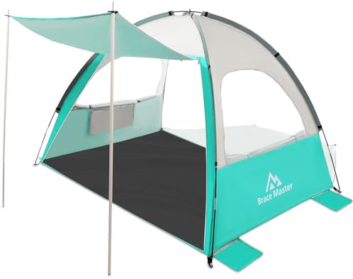 Brace Master Tenda da Spiaggia con Tendalino, Tenda Portatile UPF 50+, Adatta per 2-3 Persone, Facile Installazione, Adatta per Spiaggia, Campeggio, Pesca, Verde