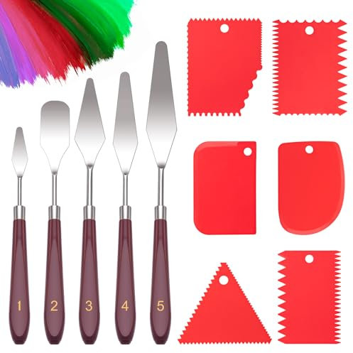 MumdoYAL 11 pezzi spatole per pittura,texture paste,set pittura,5 coltelli da paletta + 6 coltelli raschietti per acrilico