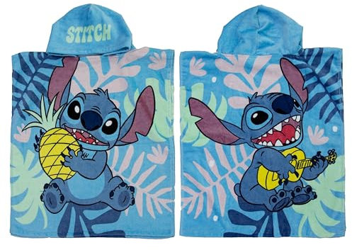 Disney Serviette poncho à capuche officielle Lilo and Stitch | Toucher super doux, design paradisiaque amusant | Peignoir à langer parfait pour la maison, le bain et la plage, multicolore, 115 x 50 cm