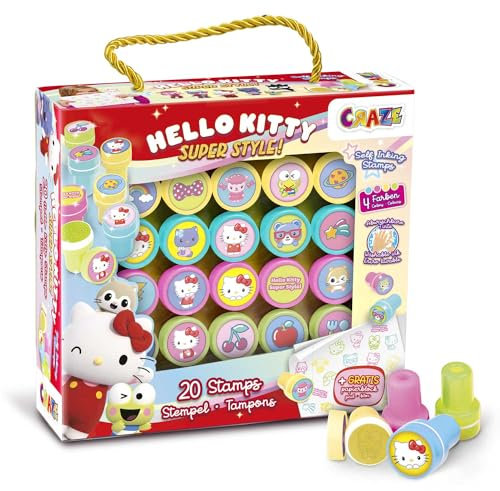 CRAZE Timbri bambini Hello Kitty regalo 20 Timbrini lavabili per bambini Timbro a inchiostro Hello Kitty Giocattolo Timbri per Bambini Modelli diversi 4 Colori Giochi creativi per bambini