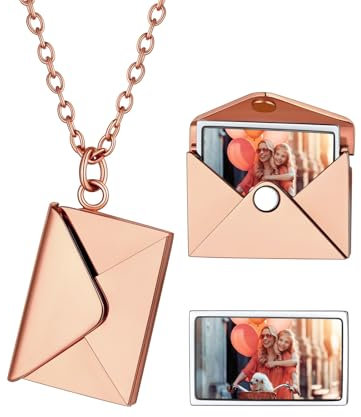Supcare Roségold Personalisierte Halskette Damen, Briefumschlag förmige Kette mit Foto, Edelstahl Kette Freundin, Handwerklich Eingravierte Erinnerungs-Halskette, Ich liebe dich Geschenke für Frauen