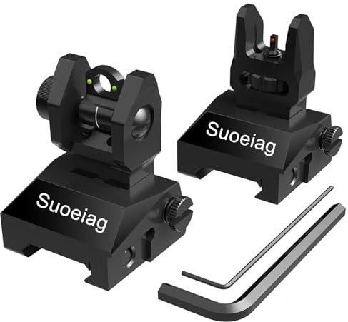 Suoeiag Klappvisier, Aluminium-AR-Visiere mit verbesserten Glasfaserpunkten, werkzeuglose Anpassung vorne und hinten, Backup-Eisen-Visier, Picatinny-Set