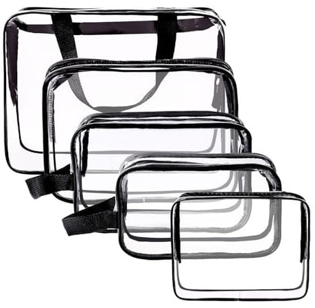 DAMILY Clear Toiletry Bags Large 5pcs Travel Pouch Wash Bag Thickened PVC Waterproof Makeup Bags with Handles Plastic Cosmetic Bag for Holiday Travel