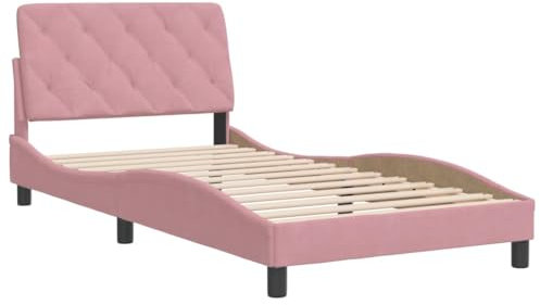 vidaXL Bettgestell, Bett ohne Matratze, Bettrahmen mit Lattenrost für Schlafzimmer, Schlafzimmerbett EinzelBettgestell Rosa 100x200cm Samt