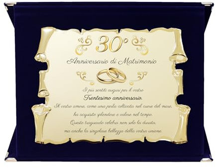 Placa para 30 aniversario de boda | Felicitaciones 30 aniversario de boda | Regalo de bodas de oro Pergamino dorado en estuche azul