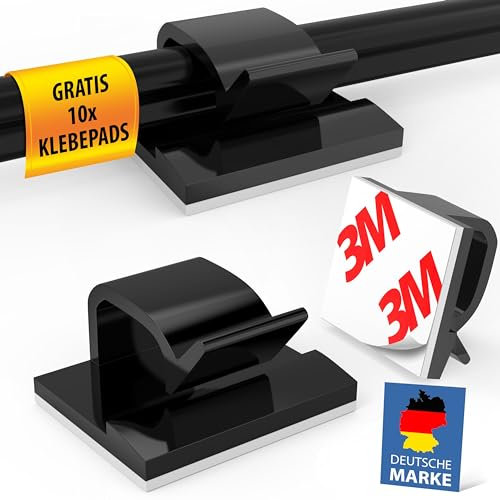 MEISTERWERK Kabelhalter Selbstklebend [STARKER 3M KLEBER] – 50 Stück I (Schwarz, Groß) - Kabelclips für Kabelmanagement I Outdoor Kabel Clips mit Klebebändern – Kabelklemmen