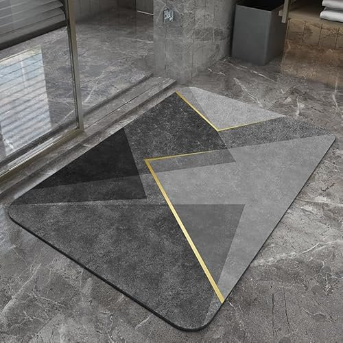 Badezimmerteppich Grau Gelb Badteppich rutschfest Waschbar,Duschvorleger Schnelltrocknend,Stein Badematte,Diatomite Stone Bath Mat,Super Absorbierende Badvorleger