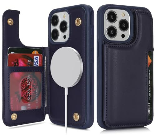 SailorTech for iPhone 15 Pro Case with Credit Card Holder Magsafe, iPhone 15 Pro Phone Leather Case for Women Compatible mag safe Card Slots Durable Shockproof Wallet Case - Blue