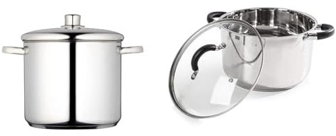 MasterClass Stock Pot with Lid 8.5L/24cm, Induction-Safe, Stainless Steel, Silver & Tower T80837 Casserole Dish, 24cm- Stainless Steel, Silver