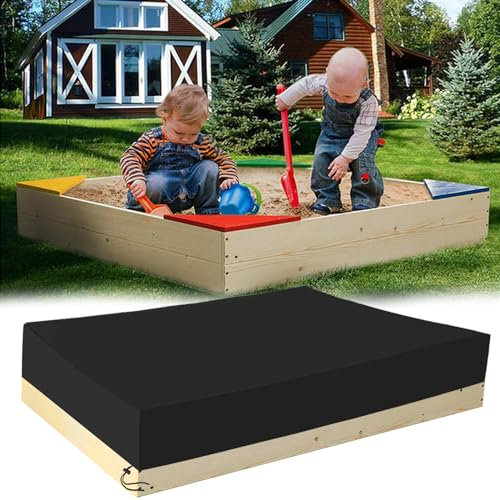 Sandkasten Abdeckung Wasserdicht 210D Oxford-Stoff Abdeckung Sandkasten Staubdicht Abdeckplane Sandkasten Sandkastenabdeckung mit Kordelzug für Sandkasten Garten (Schwarz, 150 * 150 * 20cm)