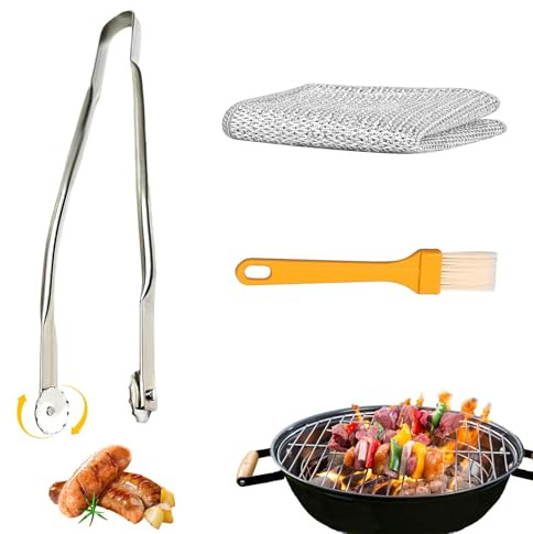 DOWNDRIFT Grillzange mit Rädchen BBQ Sausage Turning Tongs Grillzange Drehbar Edelstahl BBQ Würstchen WendezangeGrillzange Drehbar Grillzangen Edelstahl Küchenzange Wurst Drehzange für sausage party