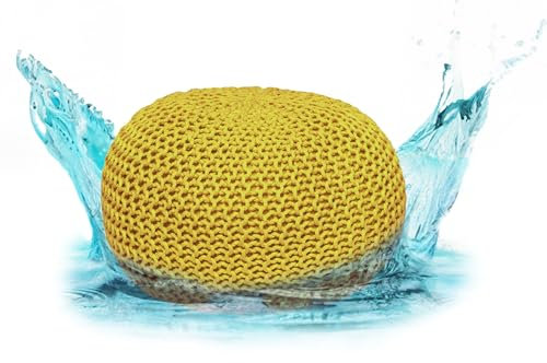 ELYFLAIR® Premium Sitzpouf wasserdicht Ø 55cm oder 45cm - Pouf für Outdoor und Indoor - Sitzhocker in Grobstrick-Optik für Garten, Terrasse, Pool - 100% recycelter Kunststoff (Gelb, Ø55cm)