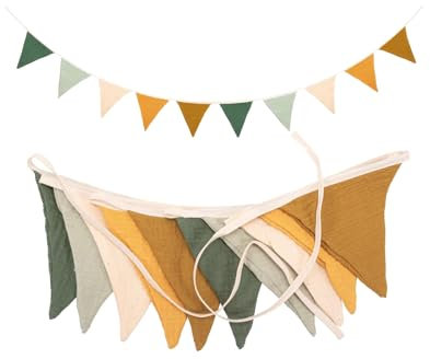 Wimpelkette Kinderzimmer,Kinderzimmer Deko Junge,Babyzimmer Deko Wimpel,Girlande Stoff Wanddeko Hausbett WimpelGirlande,Dekoration Mädchen und Junge,Aufhängen Musselin Zimmer (Morandi Grün)