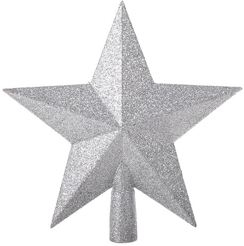 Yumatch 20CM 8Inch Silver Star Christmas Tree Topper Christmas Tree Top Star Topper Glitter Finish Glitter Star Christmas Tree Topper for Xmas Decorations
