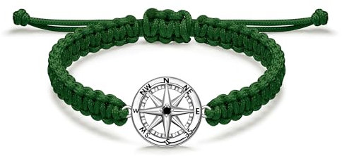 JENDEAR SHINE Bracelet Boussole pour Homme en Argent 925, Chaîne de Corde Réglable Faite à La Main, Bracelet pour Hommes de Style Viking Vintage