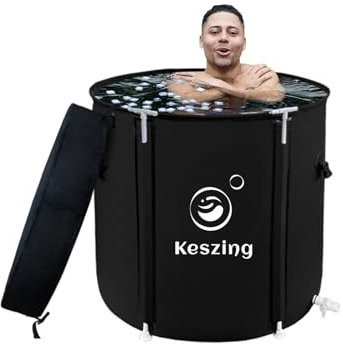 Keszing Vasca da bagno per ghiaccio pieghevole, vasca da bagno fredda per adulti, con telaio a forma di T aggiornato, vasca da bagno indipendente per esterni, vasca idromassaggio per box doccia, più