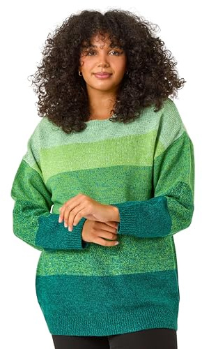 Roman Curve Ombre Stripe Knit Jumper for Women UK - Ladies Everyday Autumn Winter Round Neckline Comfy Soft Evening Vacation Work Party Night Out