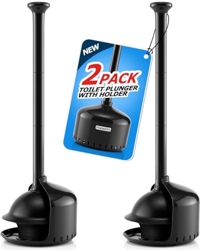 FORASTO 2Pack Toilet Plunger with Holder - Heavy Duty Bathroom Tools