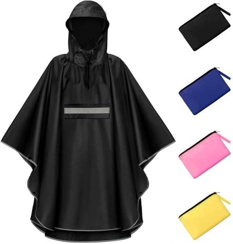 NEWIROVE Regencape Kinder, Unisex Regen Poncho Wasserdicht Kinder Regenponcho Regenkleidung Kinder Mit Reflektierender Poncho Kinder Regen Leichter Regenjacke Für Jungen Mädchen 140-160cm, Schwarz
