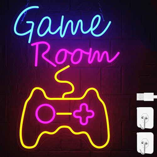YRHome Targa a LED al neon per gamer, decorazione per gaming, luce neon, segnale luminoso, segnale luminoso, segnale di gioco, zona LED, con catena a sospensione, gancio e funzione di ricarica USB,
